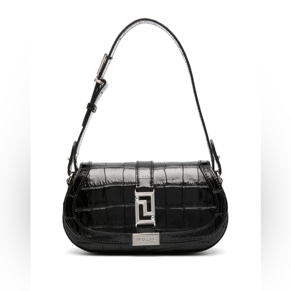 Versace Black Croc-Embossed goddess Garcia Shoulder Bag NWT